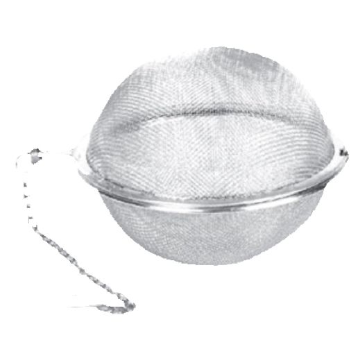 Tea Strainer, 3" dia., tea ball with chain and mesh lining, stainless steel